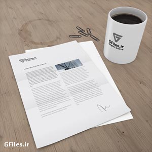 موکاپ سربرگ یا رزومه و لیوان سرامیکی