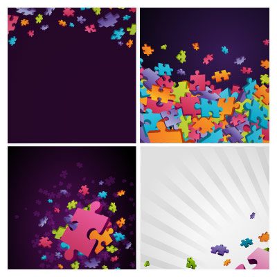 دانلود مجموعه وکتورهای پازل رنگی سه بعدی (Colorful puzzle pieces theme background)