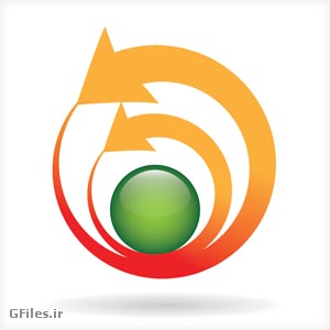دانلود فایل وکتوری لوگو آماده، به صورت فلش های زرد چپ گرا و یک کره سبز