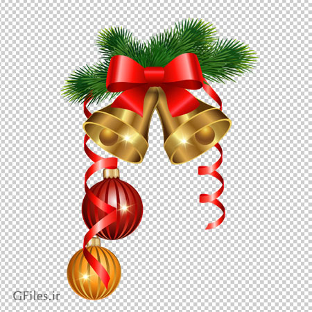 فایل PNG زنگ های طلایی و گوی های کریسمس