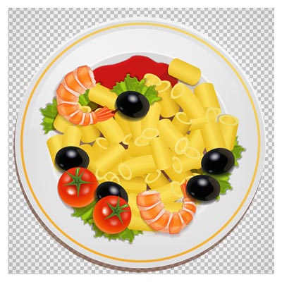 فایل پی ان جی بشقاب پاستا (ماکارونی) با کیفیت بالا (Pasta with Shrimps PNG Clipart)