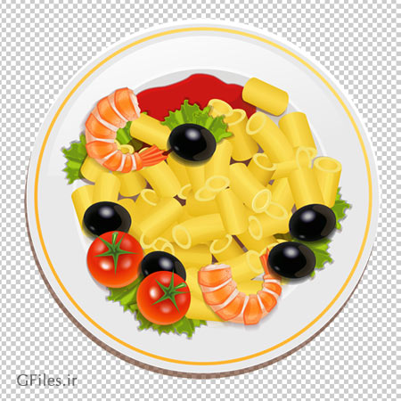 فایل پی ان جی بشقاب پاستا (ماکارونی) با کیفیت بالا (Pasta with Shrimps PNG Clipart)