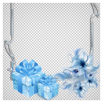 قاب و حاشیه نقره ای آبی جعبه های کادو و گل