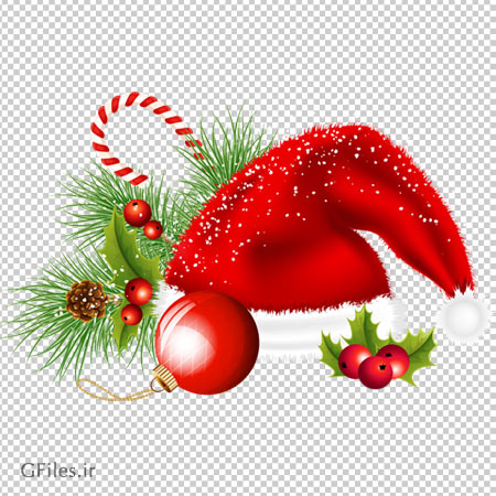 فایل دوربری شده و با کیفیت کلاه بابانوئل و المان های تزئینی درخت کریسمس