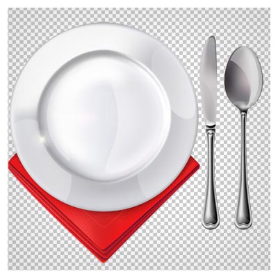 فایل بدون پس زمینه بشقاب ، چاقو ، چنگال و قاشق