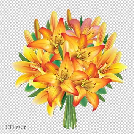 دسته گل زیبای گلهای لیلیوم نارنجی (PNG بدون پس زمینه)