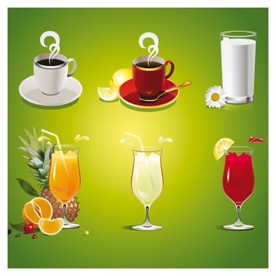 مجموعه شیر ، چای و آب میوه (انواع نوشیدنی) با فرمت وکتور