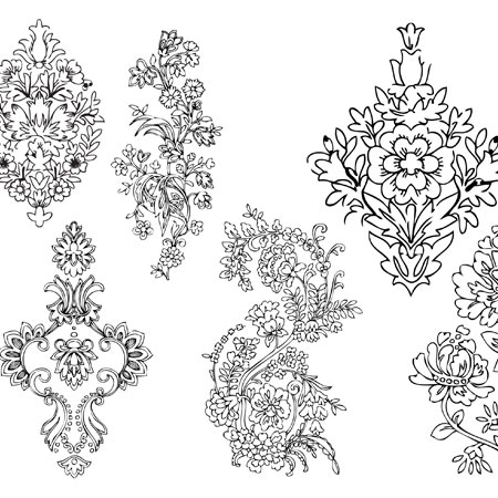 دانلود رایگان وکتور گلهای تزئینی خطی (Outline Floral)