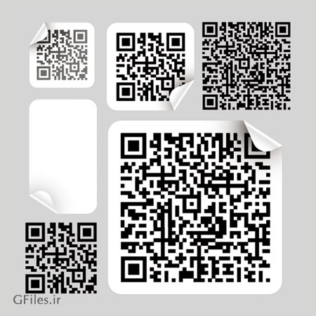 مجموعه وکتور بارکدهای QR بصورت لایه باز (Set of Labels with BarCode)