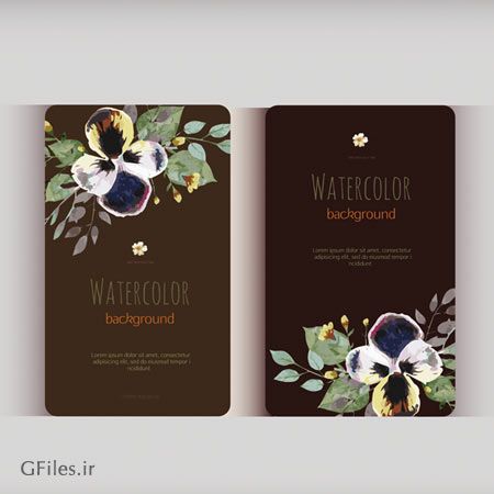 کارت دعوت با تم مشکی و طرح گلهای آبرنگی بصورت لایه باز (Beautiful Watercolor Flower Business Cards)