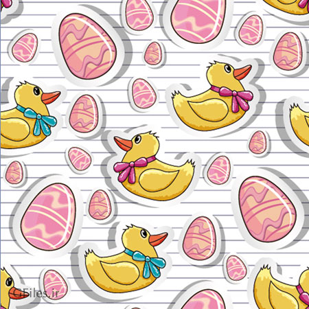 بکگراند پترن کارتونی اردک و تخم مرغ (لایه باز وکتور)(Cartoon Color Eggs Illustration vector)
