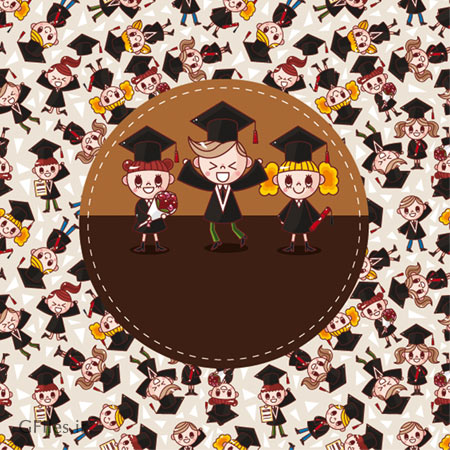 پترن کارتونی فارغ التحصیلان مدرسه با فرمت وکتور (Cartoon Graduate free vector)