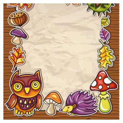 فریم کارتونی وکتور جغد ، جوجه تیغی ، قارچ و ... (cartoon Owl Photo Frame vector)