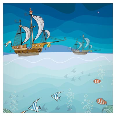 پس زمینه کارتونی زیبای دریا و ماهی ها (cartoon tropical theme background vector)