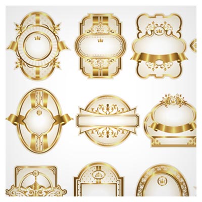 مجموعه قاب ، فریم و لیبل طلایی وکتوری لایه باز (Shiny Gold framed labels ornament vector)