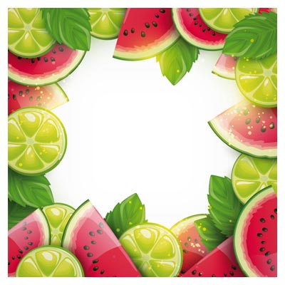 بنر زیبای وکتور هندوانه و لیمو ترش بصورت لایه باز (Summer Fruits Art Background vector set)