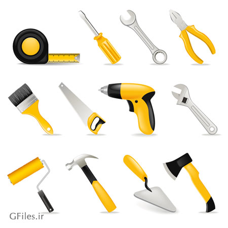وکتور مجموعه ابزارهای مختلف صنعتی (Vector Tool Design Set)