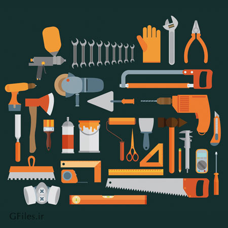 وکتور رایگان مجموعه ابزار کار (صنعتی ، نجاری و بنایی)(Vector Tool Design Set)