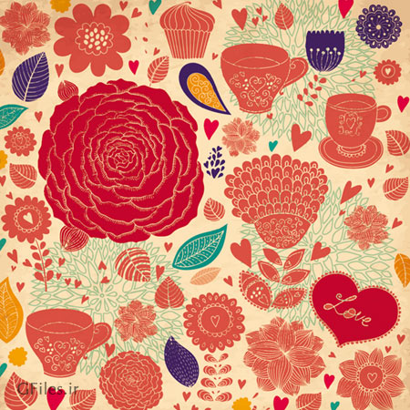 پترن لایه باز مجموعه گل و بوته (Abstract Elegance Seamless pattern with floral background)