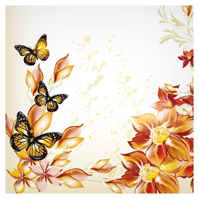 وکتور گل و بوته های طلایی و پروانه (beautiful flowers vector background)