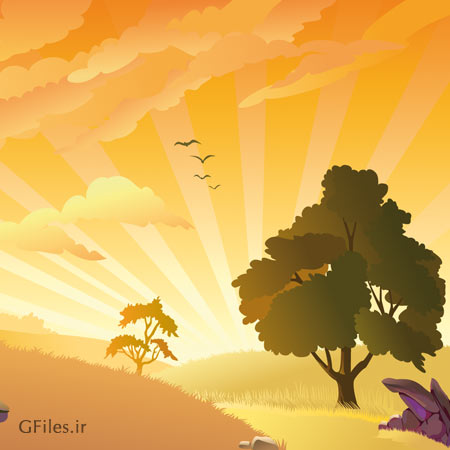 وکتور منظره غروب در کوهستان بصورت لایه باز (Colorful Halo Effects Vector Background)