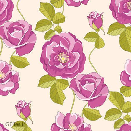 پترن لایه باز گل های رز محمدی صورتی (Flowers Vector Pattern Background)
