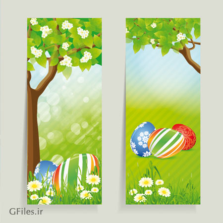 بنرهای وکتوری عمودی تخم مرغهای رنگی و عید نوروز (fresh Nowruz vector material)