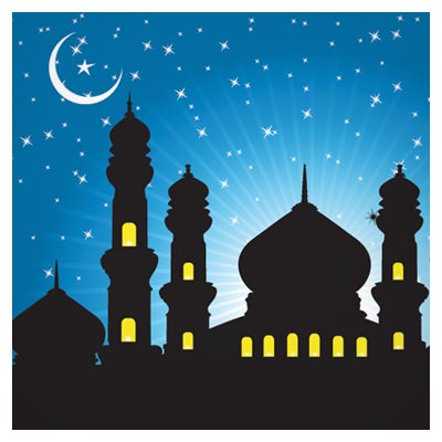 وکتور لایه باز مسجد و ماه در شب (شبهای ماه مبارک رمضان)(Mosque Vector Background)