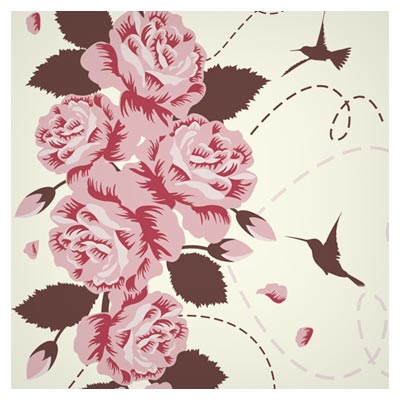 وکتور گل های رز و مرغ مگس خوار (Rose Bird vector background)