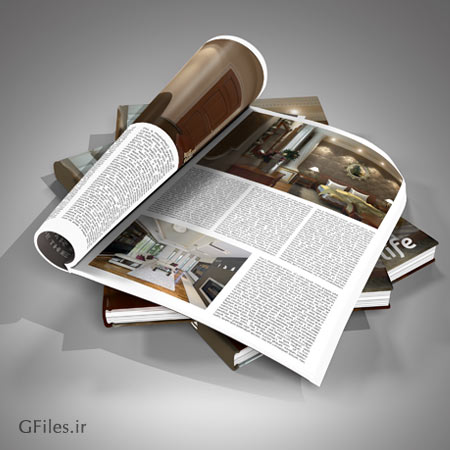 فایل Mockup لایه باز نمایش صفحات داخلی مجله بصورت سه بعدی