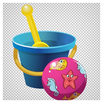 فایل ترانسپرنت png سطل شنی و توپ بازی ساحلی (Beach Bucket and Ball PNG Clipart Image)