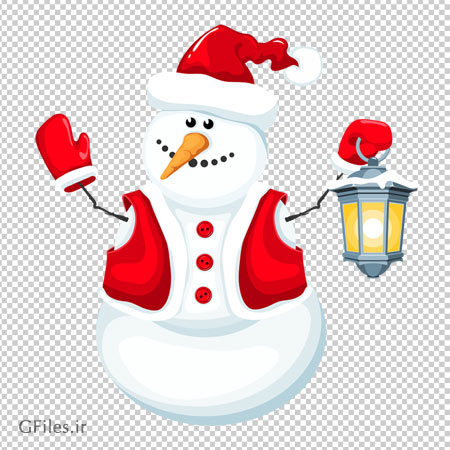 کلیپ آرت و فایل ترانسپرنت آدم برفی کارتونی با کیفیت بالا (Christmas Snowman with Lantern PNG Clipart)