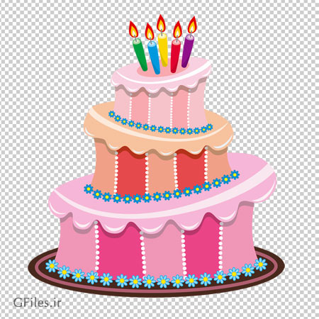 فایل کارتونی ترانسپرنت کیک تولد صورتی رنگ (Pink Birthday Cake PNG Clipart)