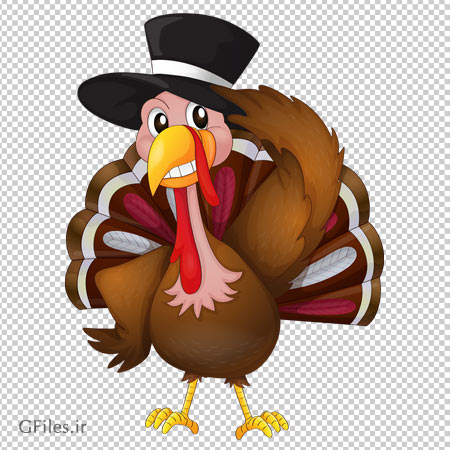 کاراکتر و شخصیت کارتونی بوقلمون با کیفیت بالا (Thanksgiving Turkey with Hat PNG ClipArt Image)