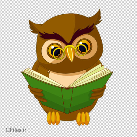 فایل دوربری شده PNG جغد کتاب خوان (Transparent Owl With Book PNG Clipart)