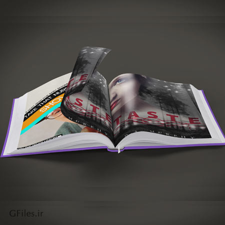 موکاپ کتاب باز شده (امکان نمایش صفحات طراحی شده کتاب بصورت سه بعدی)
