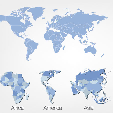 فایل وکتوری 5 قاره جهان (نقشه جهان)(World Map Vector)
