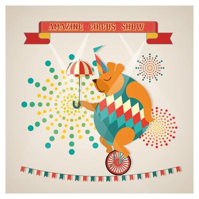 وکتور لایه باز و کارتونی سیرک شگفت انگیز (طناب بازی خرس)(Amazing Circus show vector illustration)