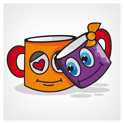 فایل رایگان وکتوری لیوان های عاشق (Valentine Day Cups Love Cartoon Vector)