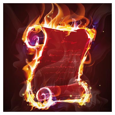 دانلود رایگان وکتور تومار آتش گرفته با پس زمینه سیاه (Old Parchment Scroll Of Flames)