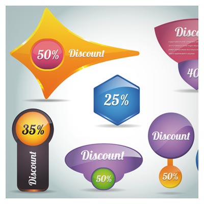 وکتور مجموعه لیبل های رنگی تخفیف سه بعدی (Creative Discount Labels Vector)