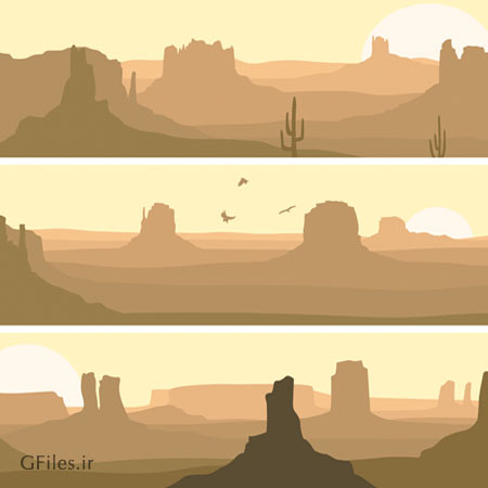 وکتور مجموعه بنرهای بیابان و صحرای متروک (Desolate Desert Banners Vector)