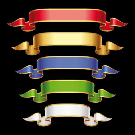مجموعه روبان های درخشان با حاشیه طلایی با فرمت وکتوری (Gold Edged Ribbon Banners Vector Graphic)