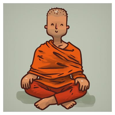 طرح کارتونی کاراکتر راهب بودایی نشسته (Hand Drawn Buddhist Monk Vector Material)