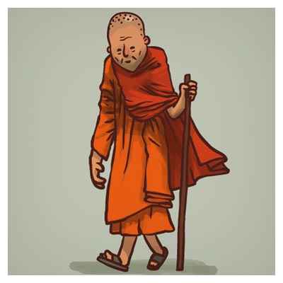 شخصیت کارتونی راهب و پیرمرد بودایی (Hand Drawn Buddhist Monk Vector Material)