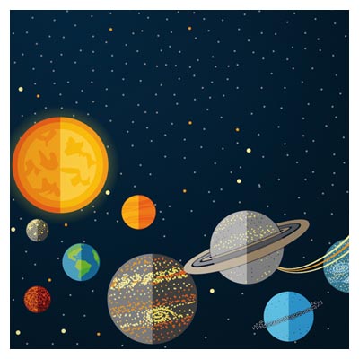 بکگراند کارتونی سفر به فضا با سبک طراحی فلت (Outer Space Cartoon Background Vector)