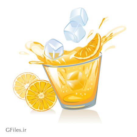 وکتور لیوان لیموناد (آب پرتقال) و تکه های یخ (lemon juice material vector set)