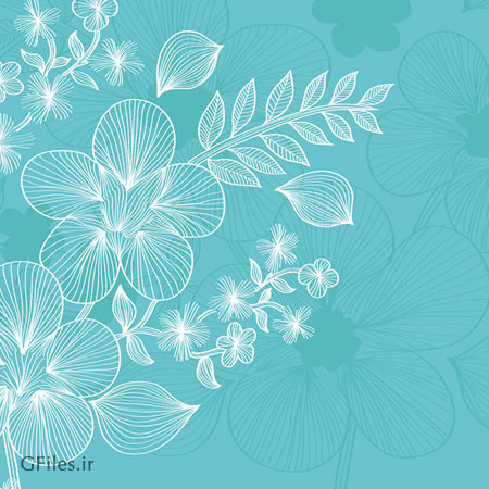 بکگراند وکتور آبی با نقش گل های خطی (Lines Of Flowers Background Free Vector)