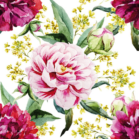 پترن و پس زمینه با طرح گل های رز آبرنگی (Peony Watercolor Drawn Seamless Pattern Vector)
