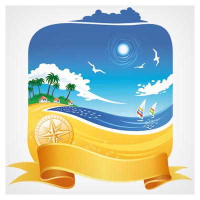 تصویر کارتونی ساحل دریا با فرمت وکتور (Cartoon Beach Scene)